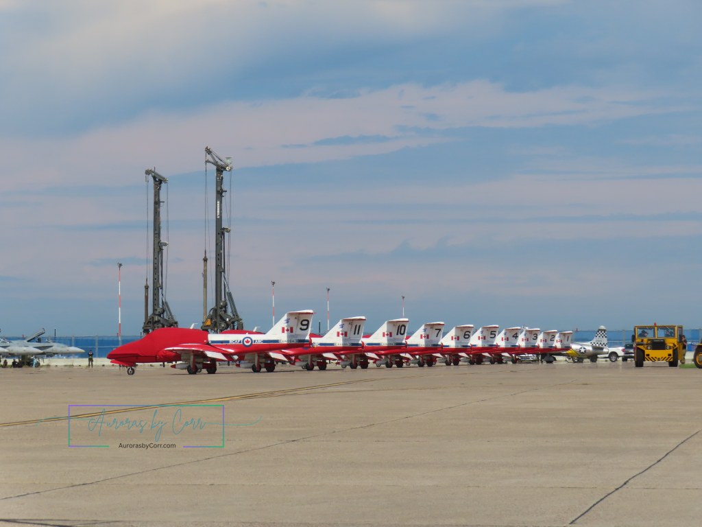 The line up of snowbirds ready to take to the air at the Cold Lake Air Show 2026
